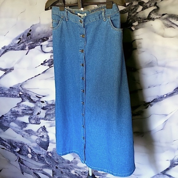 Woman Within Boho Denim Maxi Column Skirt Full Button Front Elastic Back Pocket… - Picture 9 of 11